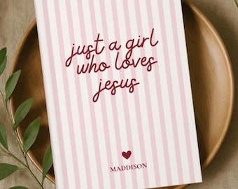 Custom Prayer Journal, Christian Bible Study Notebook Gift for Girl Who Loves Jesus, Striped Gift for Girls