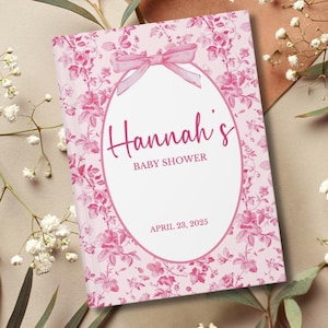 Baby Shower Guestbook, Pink Toile Sweet Baby Girl Welcome Book, Personalized Wishes for baby notebook, Advice for parents memory book