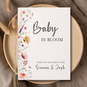 Baby Shower Guestbook, Baby in Bloom Themed Shower, Wildflower Custom Welcome, Personalized Wishes for baby notebook, Advice for parents