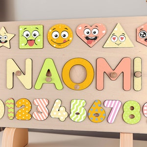 Casse-tête de nom, Carte occupée, Casse-tête de nom en bois, Jouets Montessori pour tout-petit, Cadeaux 1er et premier anniversaire, Cadeau baby shower