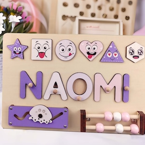 Name Puzzles Wooden Busy Board Montessori Toy Personalized Name Puzzle for Toddlers, First Birthday, Nursery Decor, Baby Shower Gift
