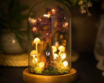 Magic Mushroom & Frog Night Light, Purple Wishing Tree with Eye, Cottage Core Decor, Mushroom Lamp, Fairy Table Lamp, Home Decor Gifts Light
