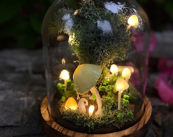Cute Elf under the Mushroom Lamp Handmade Tree Magic Forest Night Light Terrarium Mushroom Fungi Light Home Fairy Decor Birthday Gifts