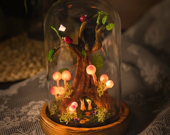 Purple Mushroom Night Light and Cute Rabbit, Tree Hole, Ladybug, Handmade Night light, Fairy Lamp, Birthday Gift, Illuminating Forest Magic