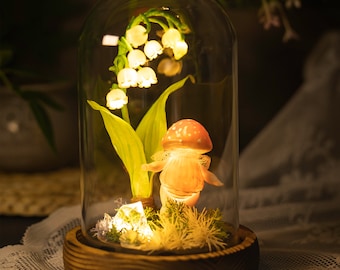 Lily of the Valley and Mushroom Girl Night Light Red Mushroom Elf Crystal Lights Unique Lilies Flower Mushroom Lamp for Wedding Decor Gifts