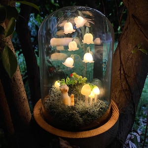 Veilleuse muguet fait main, lampe champignon, chat et lys, fleurs de naissance lumineuses, décoration féerique, veilleuse forestière, cadeaux de fleurs uniques