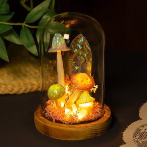 Cute Macaron Color Mushroom Lamp, Dreamy Mushroom Night Light with Stained Glass Window & Cabin, Cute Bedroom Decor, Warm Birthday Gifts