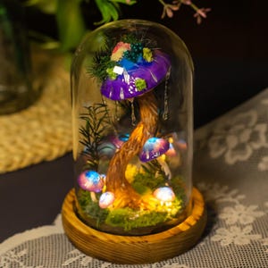 Purple Blue Mushroom lamp, Enchanting Forest Mushroom Night Light with Water Droplet, Growing Mushroom, Natural Fairy Decor Birthday Gifts