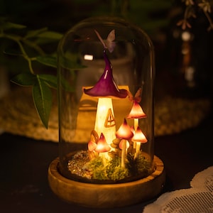 Mysterious Purple Mushroom Lamp, Mushroom House, Butterfly, Handmade Mushroom Night Light with Witch Hat Fairy Lamp Home Decor Birthday Gift