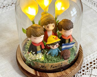 Handmade Calla Lily Night Light with Family Members, Puppy, Customized Flag & Text, Unique Flower Lamp, Warm Birthday, Mother's Day Gifts