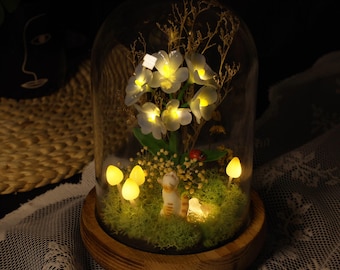Forget-Me-Not Flower Night Light, Handmade Mushroom Lamp, Cat & Forget Me Not Flower Lights, Fairy Forest Night Light, Personalized Cat Gift