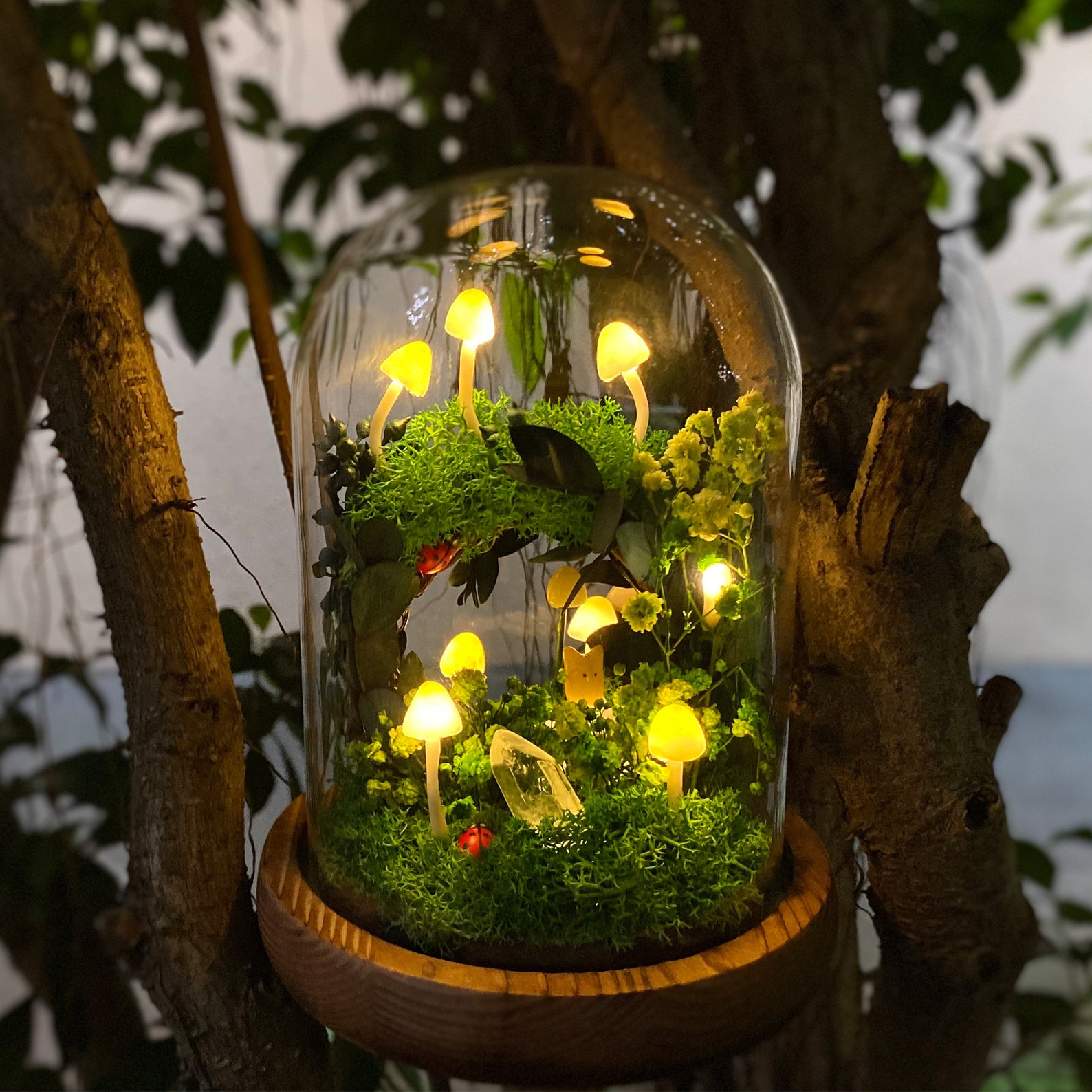 Handmade Mushroom Night Light Cute Mushroom Wreath Lamp Crystal Lights ...