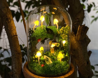 Handmade Mushroom Night Light Cute Mushroom Wreath Lamp Crystal Lights Magic Mushroom Lamp Fairy Lamp Home Decor Birthday Mother&#39;s Day Gifts
