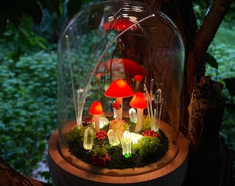 Red Mushroom Night Light, Mushroom Lamp with Cute Hedgehog, Mushroom Crystal Lights, Fiber optic lamp Home Decor Birthday Mother's Day Gifts