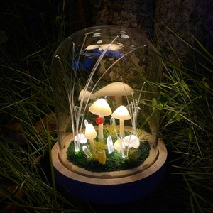 Magic Mushroom Night Light, Cute Mushroom Lamp with Crystal Light, Ladybug, Fiber Optic and Little Cat, Fairy Lamp Room Decor Gift Lights