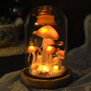 Handmade Orange Mushroom Lamp Glowing Mushroom Lights With Stone Cute Nursery Night Light Home Decor Desk Lamp Birthday Housewarming Gifts