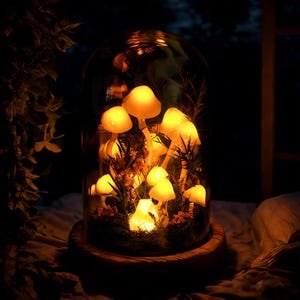 Luminária de cogumelo amarela Vitality, Luz noturna de cogumelo encantado, Luzes de cristal, Decoração natural para casa, Presentes de aniversário exclusivos, Presentes de inauguração de casa