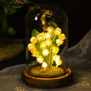 Lampada fatta a mano con mughetto, luce notturna a forma di fungo, lampada con fiori di giglio delle fate, lampada decorativa a forma di fungo, luce con fiore di nascita, lampada con regali unici
