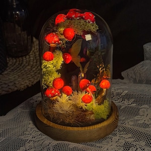 Red Mushroom Lamp with White Dots, Enchanted Mushroom Night Light with Tree Arch & Butterfly, Fairyland, Natural Home Decor Birthday Gifts Bigger Size
