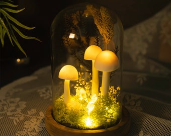Mushroom Lamp for Wedding Decor Unique Wedding Gifts, Handmade White Dried Flower Mushroom Lamp, Birthday Gift for Her