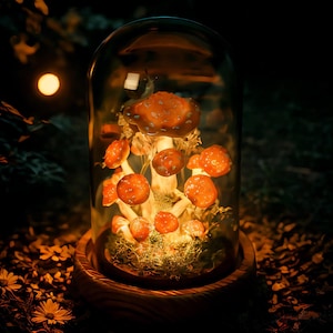 Red Mushroom with White Dots, Mushroom Lamp with Snail, Dried Flower Decor, Mushroom Night Light, Fairy Lights, Unique Birthday Gifts Lamp