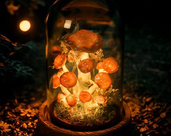 Red Mushroom with White Dots, Mushroom Lamp with Snail, Dried Flower Decor, Mushroom Night Light, Fairy Lights, Unique Birthday Gifts Lamp