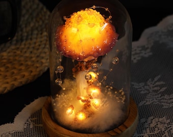 Pink Fairy Mushroom lamp, Enchanting Forest Mushroom Night Light with Bead Droplets & Cute Flower Lights, Natural Fairy Decor Birthday Gifts