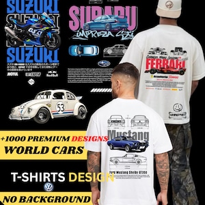 1000+ Auto Design PNG Bündel | DTF-Drucke | Trendige Autos T-Shirt Designs | Supercars, JDM, Luxus, Retro, Cartoon Style Designs -Hanineprint