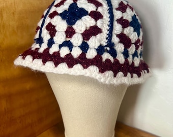 Crochet Bucket Hat in Red, White, and Blue
