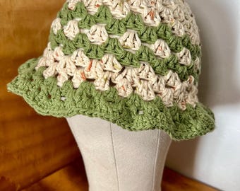 Handmade Crochet Bucket Hat Green Striped Knit Boho Festival Winter Cap Handmade | Accessories | Handmade Crochet Bucket Hat Green  main image 2