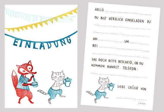 3 Einladungskarten Fuchstee 100 Eco Etsy
