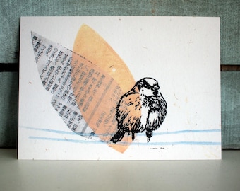3 postcards - sparrow - A6 - 100% ECO recycled paper - by SiebenMorgen