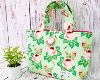 Handmade Rose Mint Floral Book Tote – Padded Cotton Bible Cover