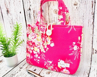 Handmade Padded Book Tote – Amelie Deep Pink Floral Cotton