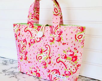 Handmade Pink Paisley Book Tote – Padded Cotton Bible Bag