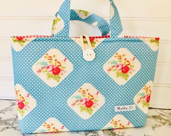 Blue Floral Book Tote – Handmade Cotton Bible Cover