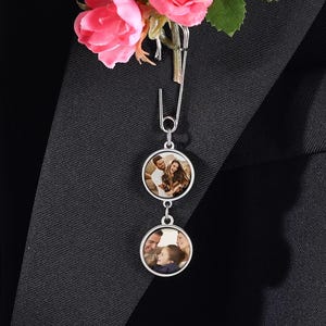 Custom Photo and Text Bouquet Charm,Bouquet Memory Charm For Men,Personalized memorial lapel pin for Groom, Photo wedding charm,Wedding Gift