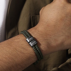 Gepersonaliseerde waterdichte vintage touw kralen armband voor papa, 6 kleuren met naam bar armband, familienaam armband, vaderdagcadeau voor papa