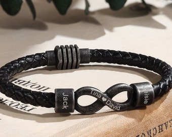 Personalized Infinity Bracelet for men,Family Name Vintage Beaded Memorial and Text Bracelet,To Man Gift,Unique Gift for Dad,Husbands gift