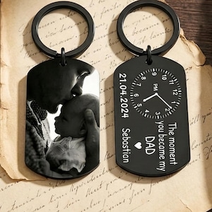 Il momento in cui sei diventato mio papà, portachiavi personalizzato con foto del neonato, regalo per neopapà e neomamma, regalo per la prima festa del papà
