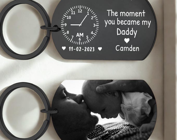 The Moment You Became My Daddy,Personalised Photo Keyring With New Born Baby Photo Gift,Gift for New Daddy Mommy,1st Father's Day Gift