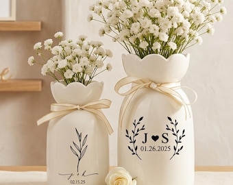 Jarrones personalizados para bodas, recuerdo de compromiso con nombres, jarrón floral personalizado para la novia, regalo para despedida de soltera, regalo de aniversario para el Sr. y la Sra.