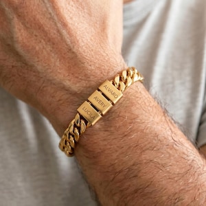 Anpassat herrarmband i guld med namn, present till maken, armband i rostfritt stål för pappa med barnens namn, armband för efternamn till fars dag