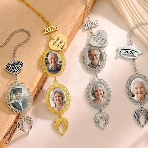 Custom Graduation Tassel Photo&Text Charm with Angel Wing,Memorial Graduation Gift For Him/Her,2026 Graduation Memorial Tassel for grad cap