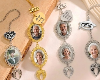 Custom Graduation Tassel Photo&Text Charm with Angel Wing,Memorial Graduation Gift For Him/Her,2026 Graduation Memorial Tassel for grad cap