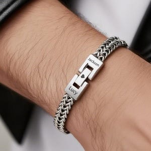 Gepersonaliseerde roestvrijstalen armband, herenarmband met naam gegraveerde armband cadeau, armband met verborgen bericht, vaderdagcadeau voor hem