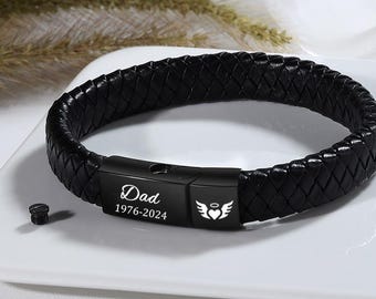 Personligt flätat läderkremeringsarmband, smycken för mänsklig aska, minnessak, hundkatthår, husdjur, smycken för män, minnesgåva för sympati