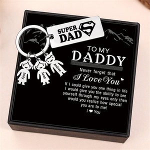Porte-clés personnalisé super papa, 1-5 noms d'enfants gravés, cadeau de famille pour papa, porte-clés papa avec prénoms d'enfants, cadeau de fête des pères