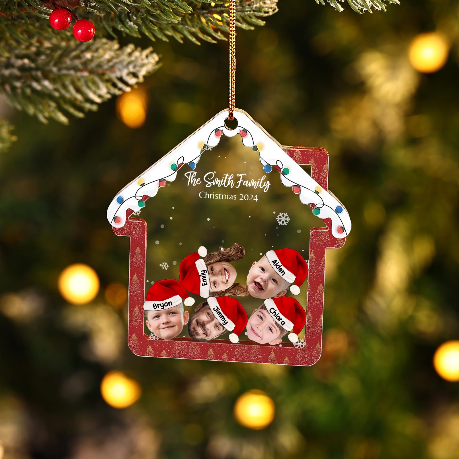Custom Family Face Photo with Hat Shaker Ornament,Photo Christmas Ornament,4D Shaker Ornament, Family and Pet  Keepsake,Gift for Christmas