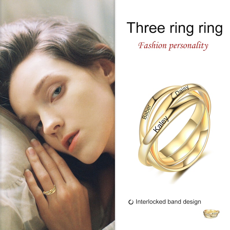 Custom Name Three Rolling Rings/multilayered Rings/triple Interlocking ...